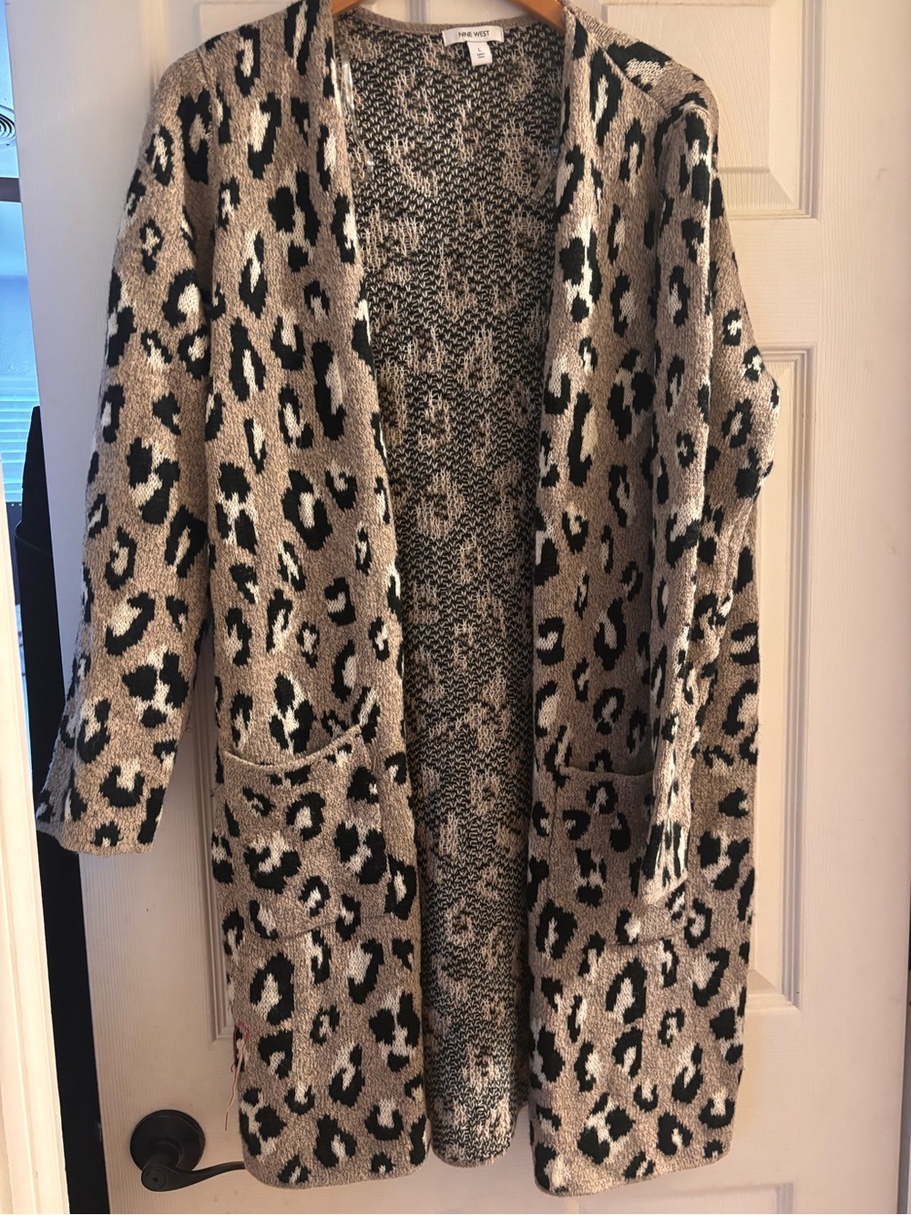Nine West Beige and Black Leopard Open Cardigan